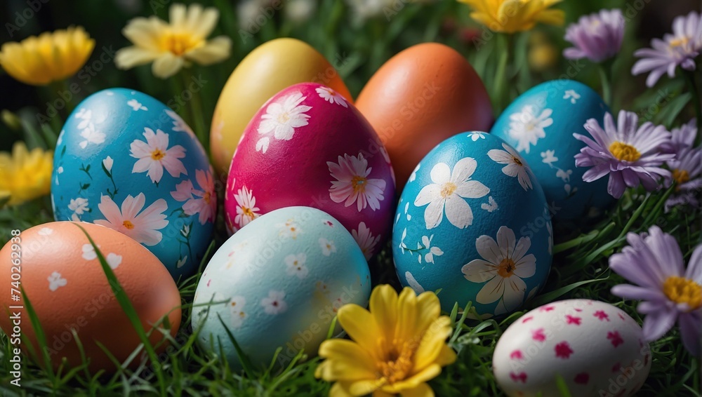 colorful easter eggs with flowers