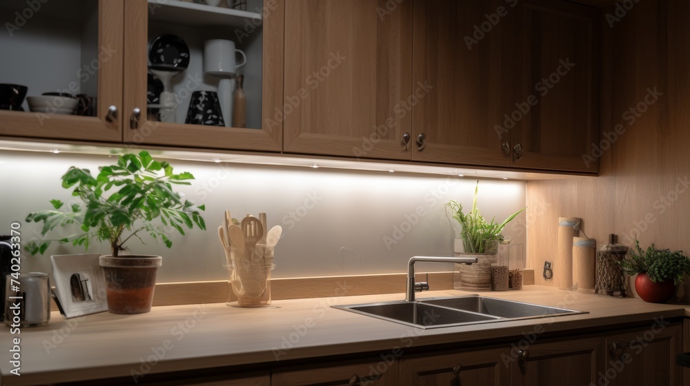 Kitchen Counter With Dishes and Cups Kitchen Counter With Dishes and Cups
