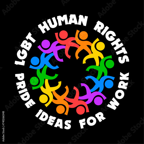 LGBT concept logo badge round. Teamwork hug people  vector isolated on black background.