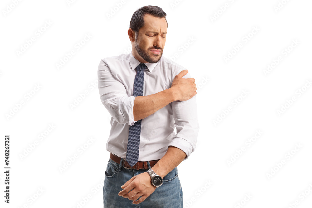 Fototapeta premium Businessman with an injury holding his shoulder