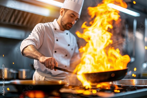 Chef cuisinier faisant flamber de la nourriture » IA générative