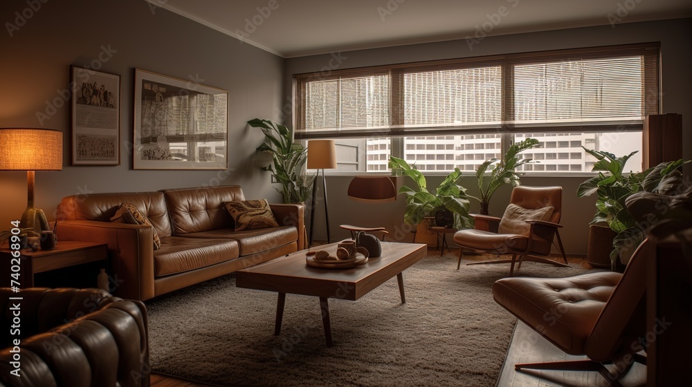Fototapeta premium interior with brown leather and flowers