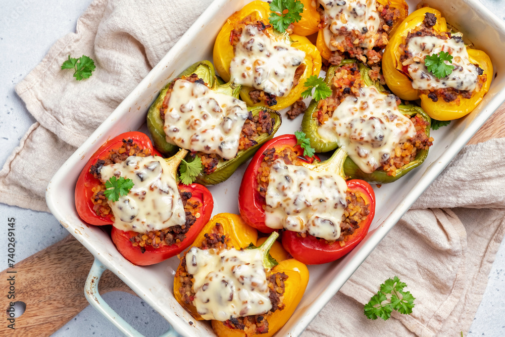 Colorful peppers stuffed with meat and bulgur Colorful peppers stuffed with meat and bulgur