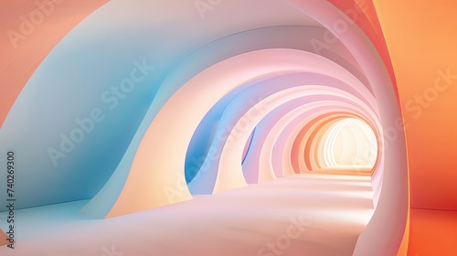 Graceful Horizon: Abstract Pink and Blue Arc on the Floor_Generative AI