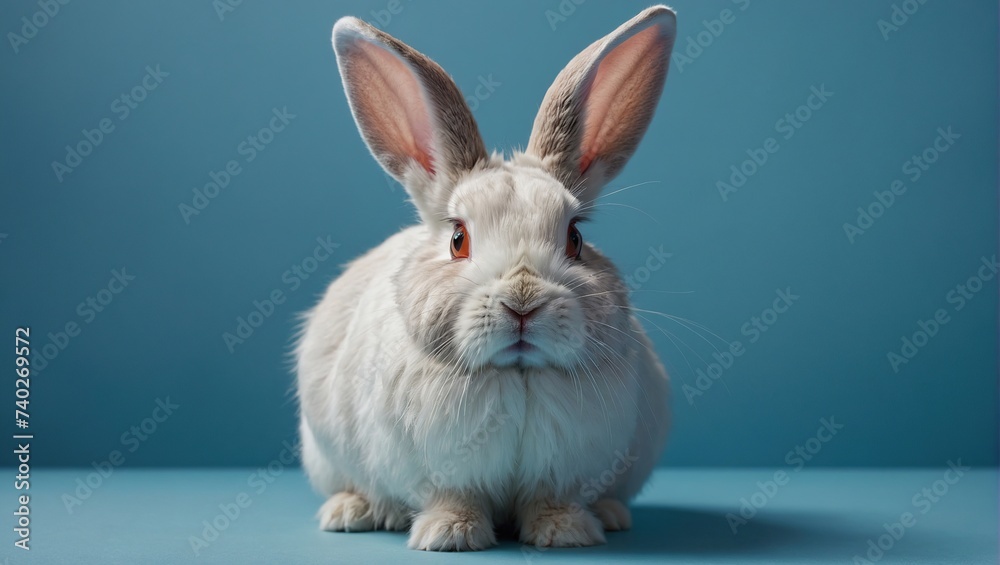 Obraz premium White rabbit ear on pastel blue background, Easter day
