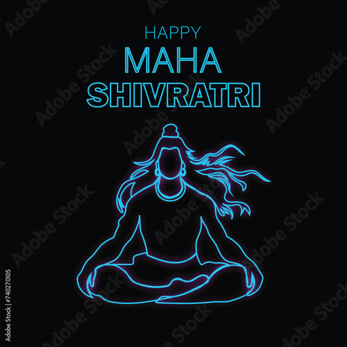 Lord Mahadev Glow line art illustration, Maha Shivaratri Festival Greetings 