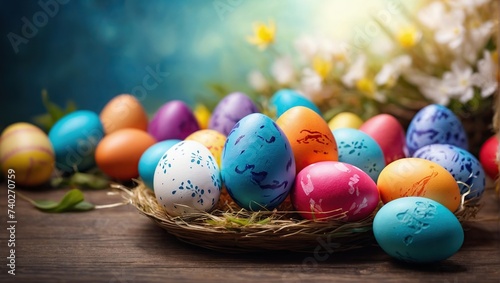 Happy easter decoration background, colorful eggs 