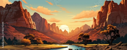 Illustration Zion canyon National Park in Utah in USA. photo