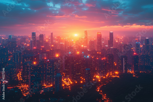 A network of interconnected smart cities utilizing technology to optimize urban living and enhance sustainability. Concept of smart city development. Generative Ai.