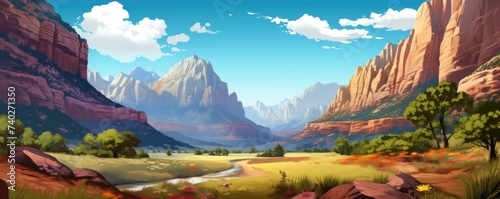 Illustration Zion canyon National Park in Utah in USA. photo