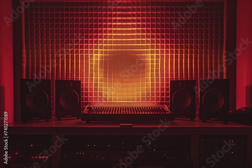 Plakat audio mixing console in a sound proof room