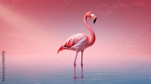 A vision in pink: a flamingo stands regally against a soft, pink background. © zahra