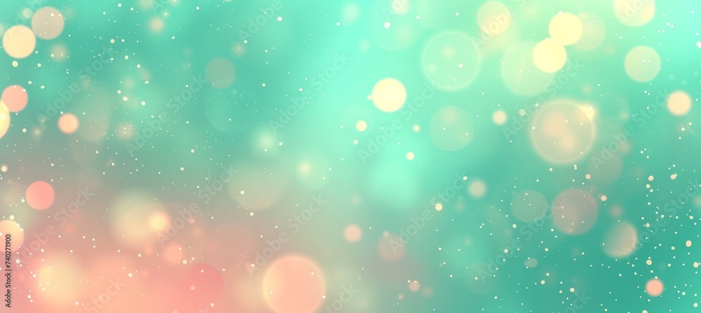 Obraz premium Silver bokeh on defocused teal green and coral colors background, abstract blur bokeh banner