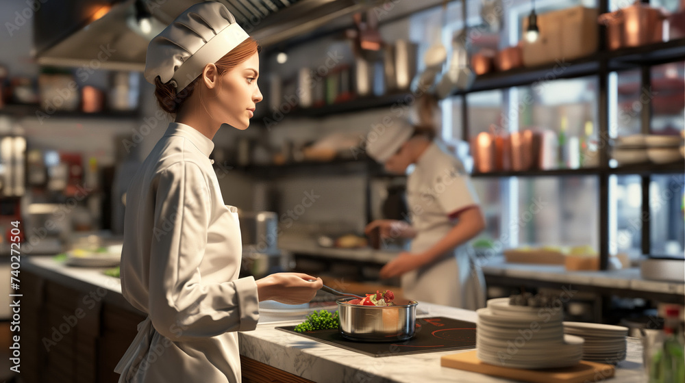 In the kitchen, the cooking professionals move purposefully amidst the savory scents wafting through the air. The space is impeccably organized, with shiny stainless steel finish. In the kitchen, the cooking professionals move purposefully amidst the savory scents wafting through the air. The space is impeccably organized, with shiny stainless steel finish.