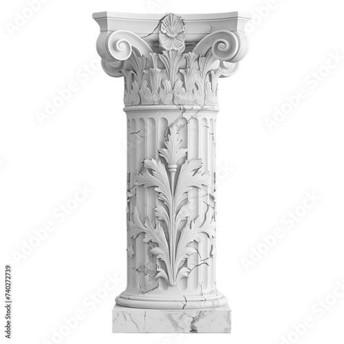 3D-rendered white marble column on transparent background  classic architecture.