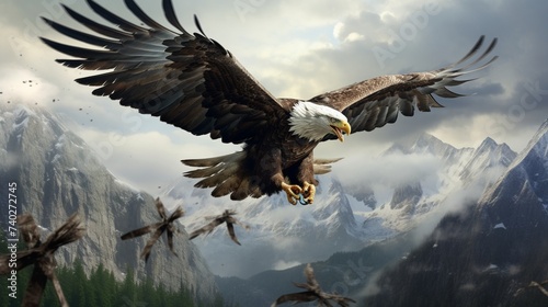 Amidst the rugged terrain, the eagle reigns supreme, a symbol of untamed beauty.