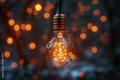 An illuminated light bulb suspended in a dark space, symbolizing the birth of a groundbreaking idea. Concept of creative illumination. Generative Ai.