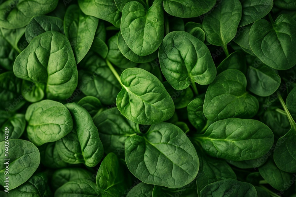 Top View of greenery spinach leaves - obrazy, fototapety, plakaty 