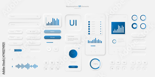 User interface elements for a mobile application in a light style. A set for developing a modern website or mobile application in the Neumorphism style. Vector EPS 10.