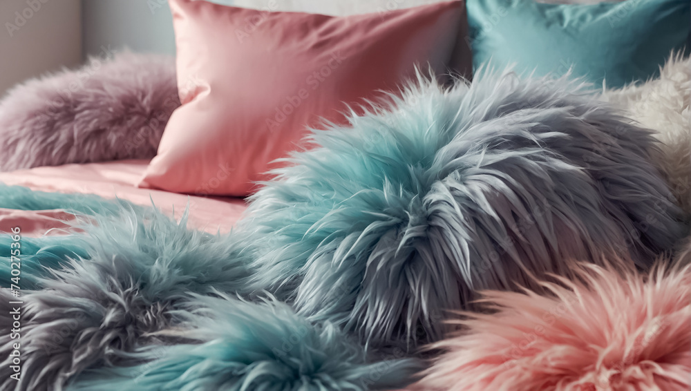 Bed with fluffy blanket close-up comfort Bed with fluffy blanket close-up comfort
