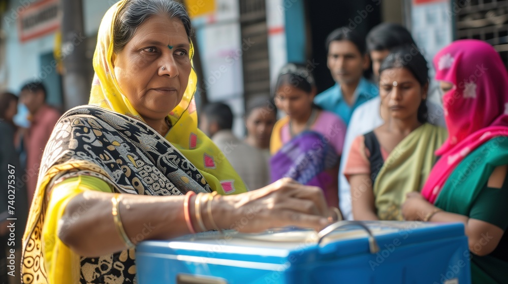 The Power of Democracy: Indian Woman Voting at a Polling Booth