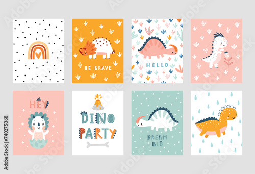 Cute Dino cards with Letterings and jurassic world for your design - Hello little one, Dino boy,