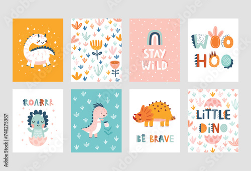 Cute Dino cards with Letterings and jurassic world for your design - Hello little one, Dino boy,
