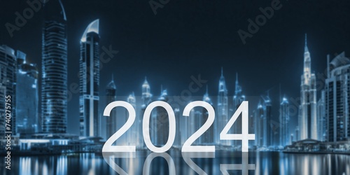 Smart network technology concept, modern city with 2024 text