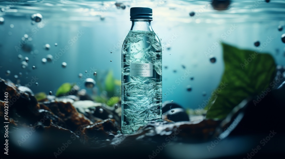 Bottle of Water Floating in Center of Body of Water Bottle of Water Floating in Center of Body of Water