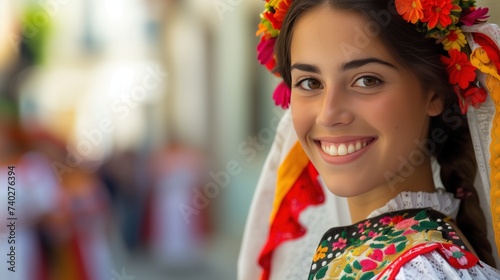 Radiant Young Woman in Traditional Portuguese Folk Costume