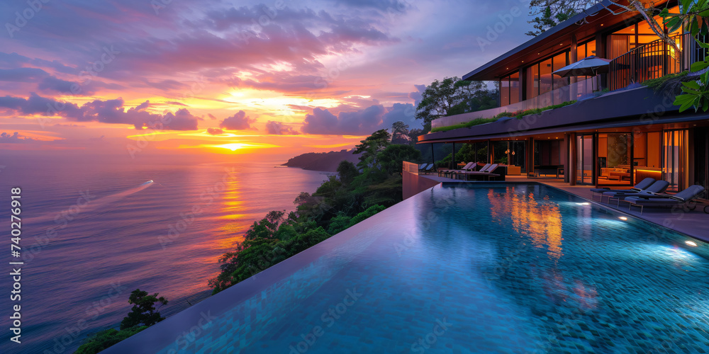 modern seaside architecture with infinity pool