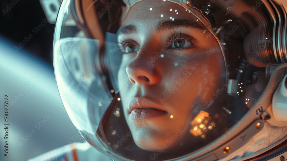 Woman Astronaut in Contemplation - obrazy, fototapety, plakaty 