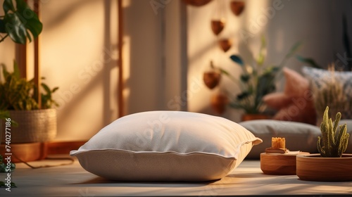 Cozy Bedroom With Bed, Pillows, and Potted Plant