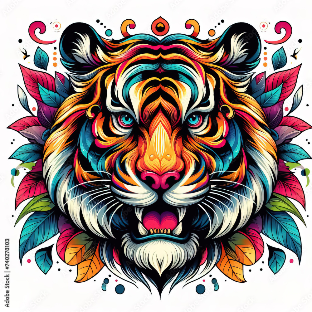 colorful Tiger head logo. illustration on white background