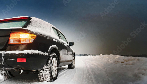 Black Vehicle on a snowy road in winter. © Bill