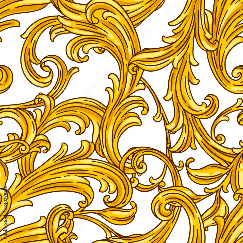 Floral pattern in baroque style. Decorative curling plant.