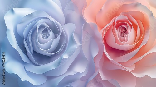 Ethereal Bloom: Abstract Rose Background in Two Colors on Blue and Pink_Generative AI
