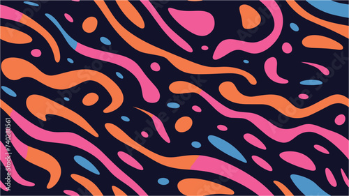 Wavy psychedelic lines. Geometric shape, lines, dots seamless pattern. Vector illustration background. Texture for print, fabric, textile, wallpaper. photo