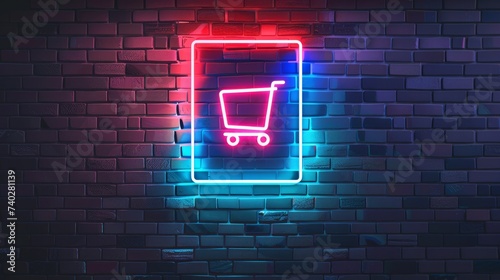 A neon icon depicting "Free Delivery," part of the Cyber Monday set, placed against a brick wall. This simple icon is ideal for websites, web design, mobile apps, and infographics