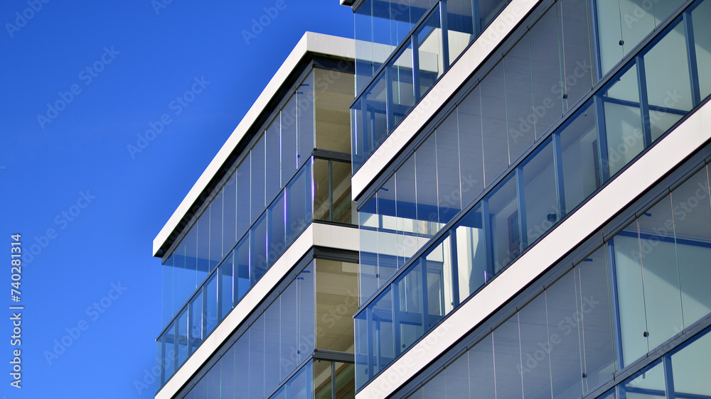 Modern architecture of urban residential apartment building. Apartment building exterior, residential house facade.