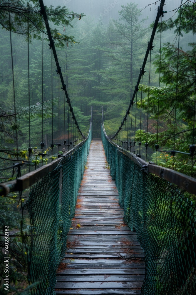 suspension bridge above a deep canyon in a lush forest