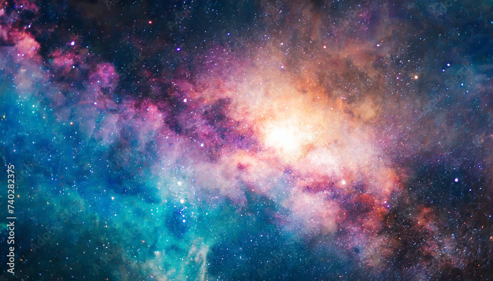 Naklejka premium Vibrant nebula swirls in deep space, a celestial canvas of cosmic wonders