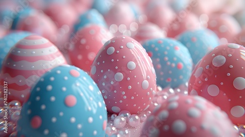 
Modern Easter celebration, minimalist style, 3D render, pastel-colored Easter eggs