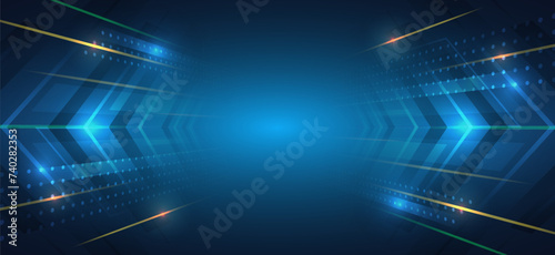 Vector illustration for a banner or presentation on the theme of technology, science, and medicine. Modern technological design. Abstract high-tech background with arrows and glowing lines.