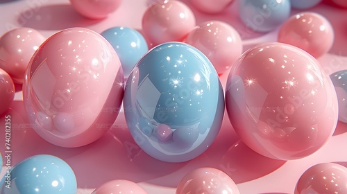 
Modern Easter celebration, minimalist style, 3D render, pastel-colored Easter eggs