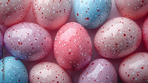 Modern Easter celebration, minimalist style, 3D render, pastel-colored Easter eggs