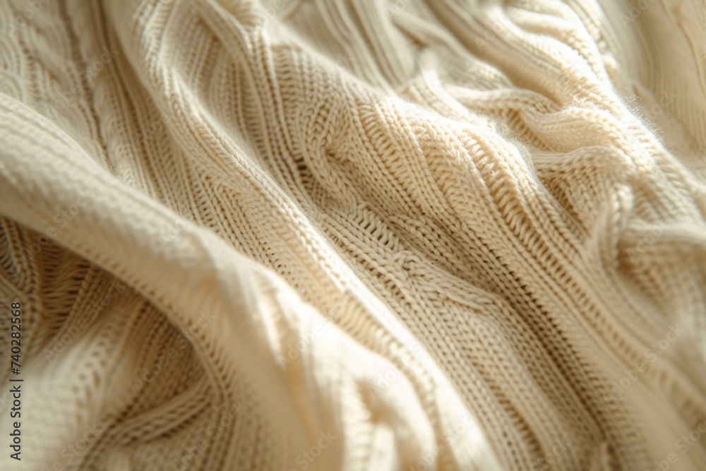 Closeup of cashmere knit sweater. Comfortable style clothing. Wavy folds material. Generative AI Closeup of cashmere knit sweater. Comfortable style clothing. Wavy folds material. Generative AI