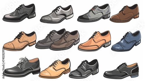 A set of isolated men's shoes in a stock vector illustration