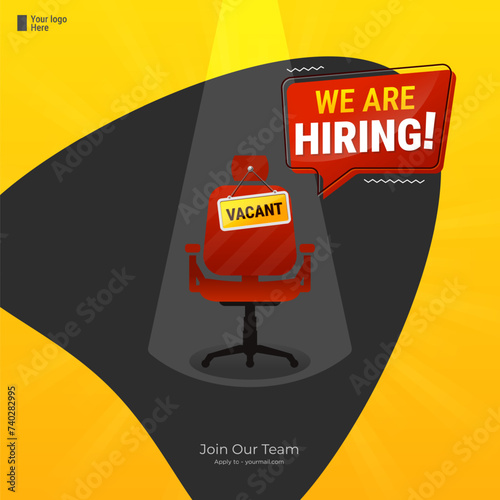 We're hiring Square banner design. We are hiring job announcement template design employee vacancy announcement vacant position vector.