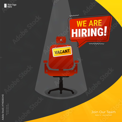 We're hiring Square banner design. We are hiring job announcement template design employee vacancy announcement vacant position vector.